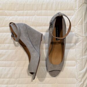 STEVEN by Steve Madden Gray Peep-Toe Wedges